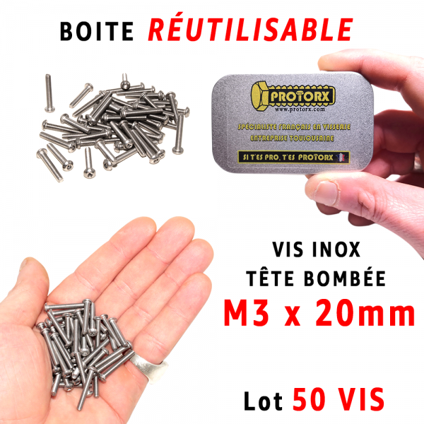 Boite Vis Tête Bombée M3 x 20mm | Acier Inoxydable A2 : PROTORX