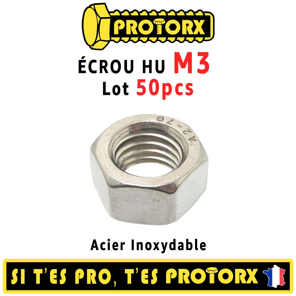 Boite Écrou Hexagonal M3 : Boite 50pcs, Inox A2