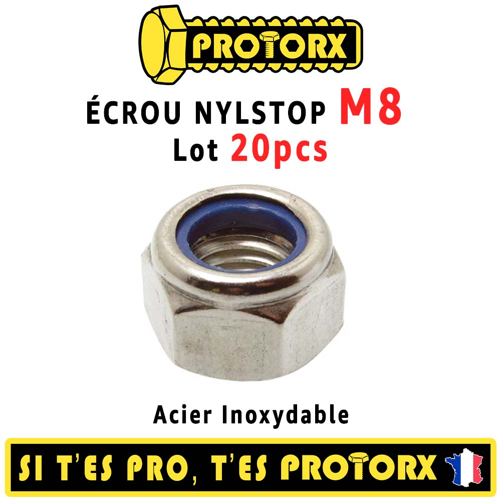 Ecrou frein indesserrable bague nylon M8 mm INOX A2 - Boite de 200